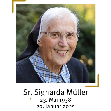 Portrait von Schwester Sigharda Müller mit ihren Lebensdaten.