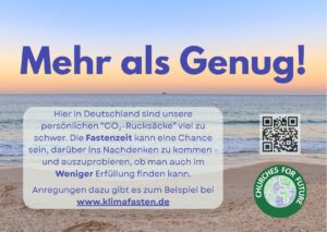 Mehr als Genug! Hinweis auf die Internetseite von Klimafasten.